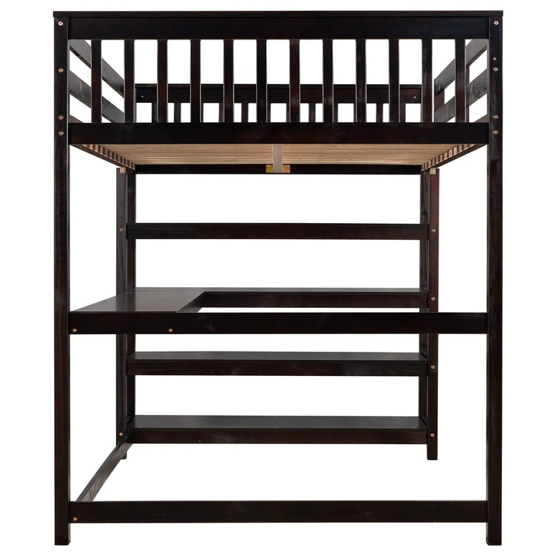 Loft Bed With Storage Shelves And Under Bed Desk
