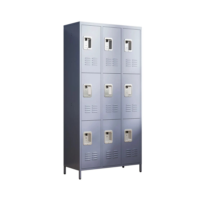 9 Door Lockers With Lock For Storage In Office, School, Gym, And Bedroom - Gray by Unique Piece Furniture