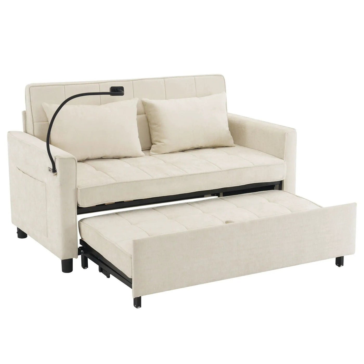 Pull-Out Sleeper Sofa With Reversible Backrest Cushion, Side Pockets, 2 USB Ports And A Phone Holder For Living Room by HouseOfZazla