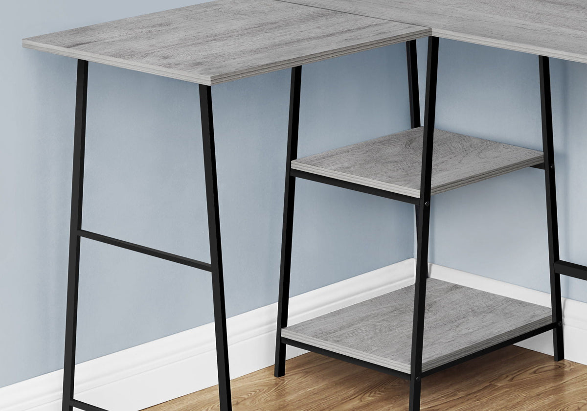 L-Shape Corner Computer Desk with Storage Shelves - Modern Wood & Metal - Light Brown, Gray, Dark Brown, photo 5 of 12