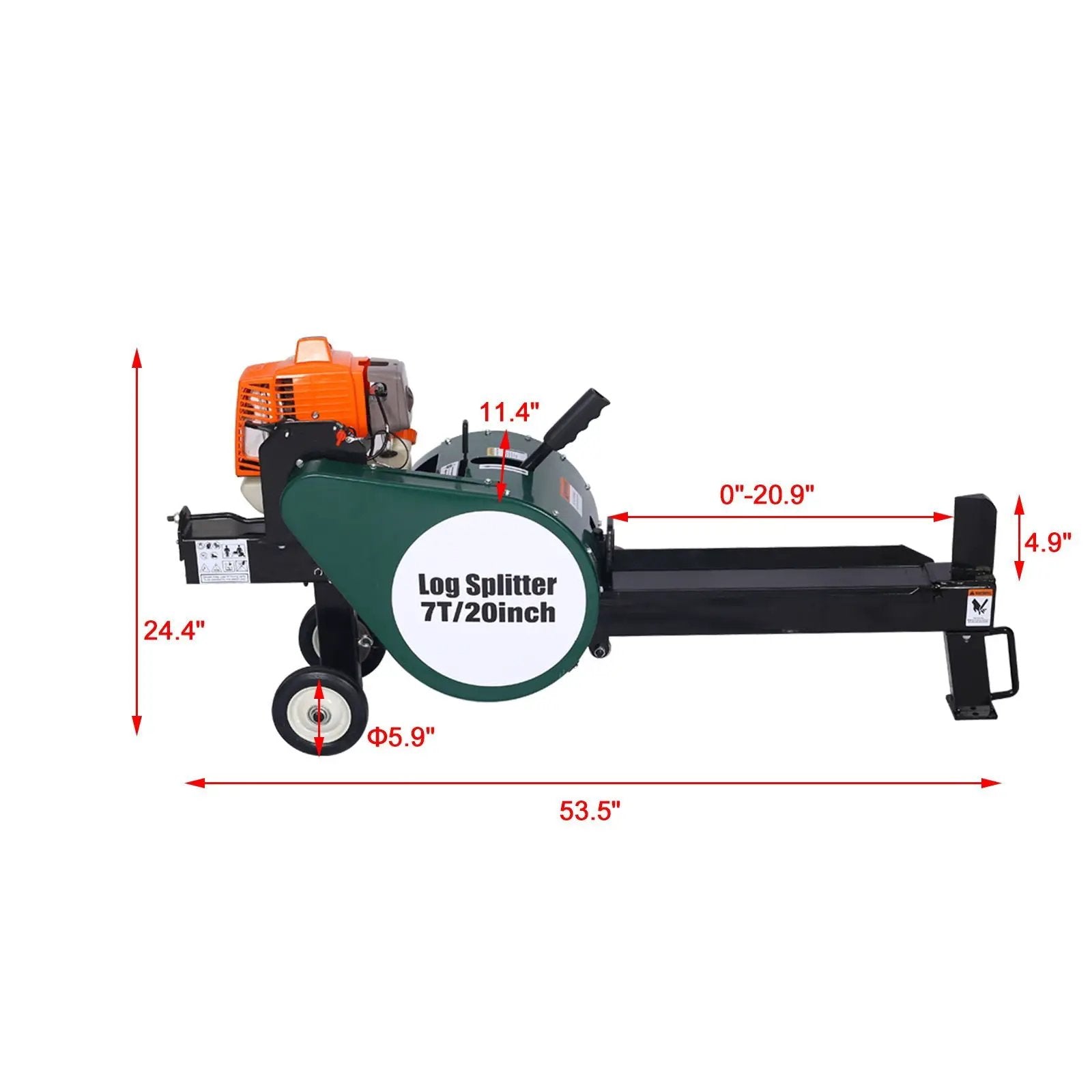 Portable Double Flywheel Electric Log Splitter 7 Ton Gas Log Splitter With Auto Return Steel - Gray by HouseOfZazla