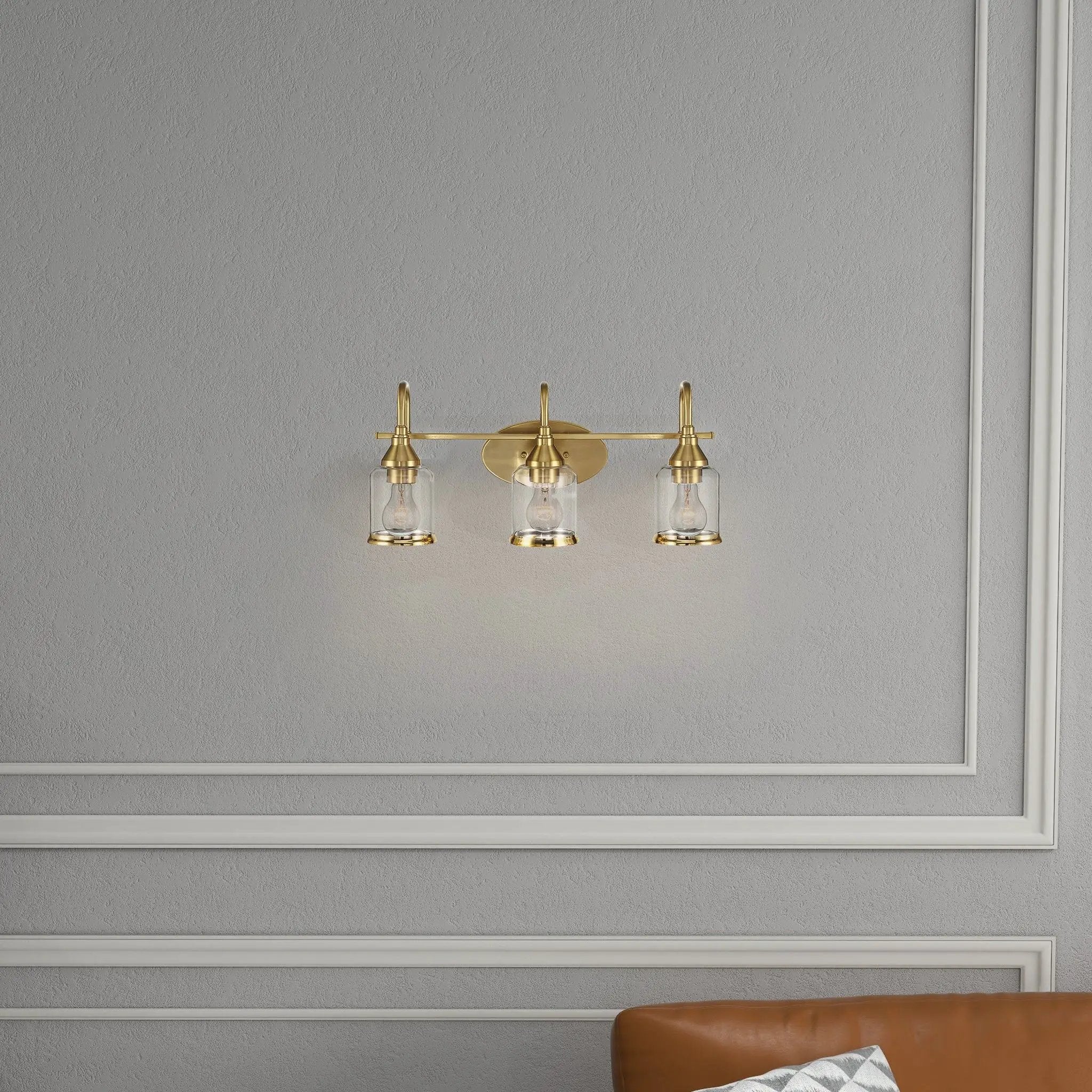 3 Lights Brush Vanity Light - Clear / Gold by HouseOfZazla