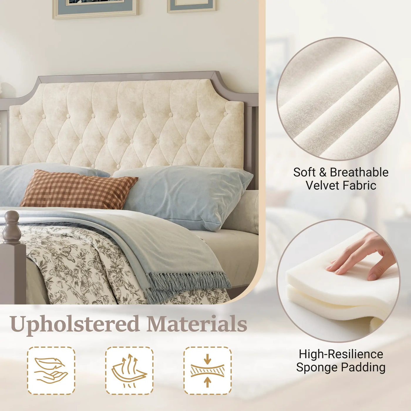 Queen Size Upholstered Platform Bed with Button Tufted Headboard by HouseOfZazla