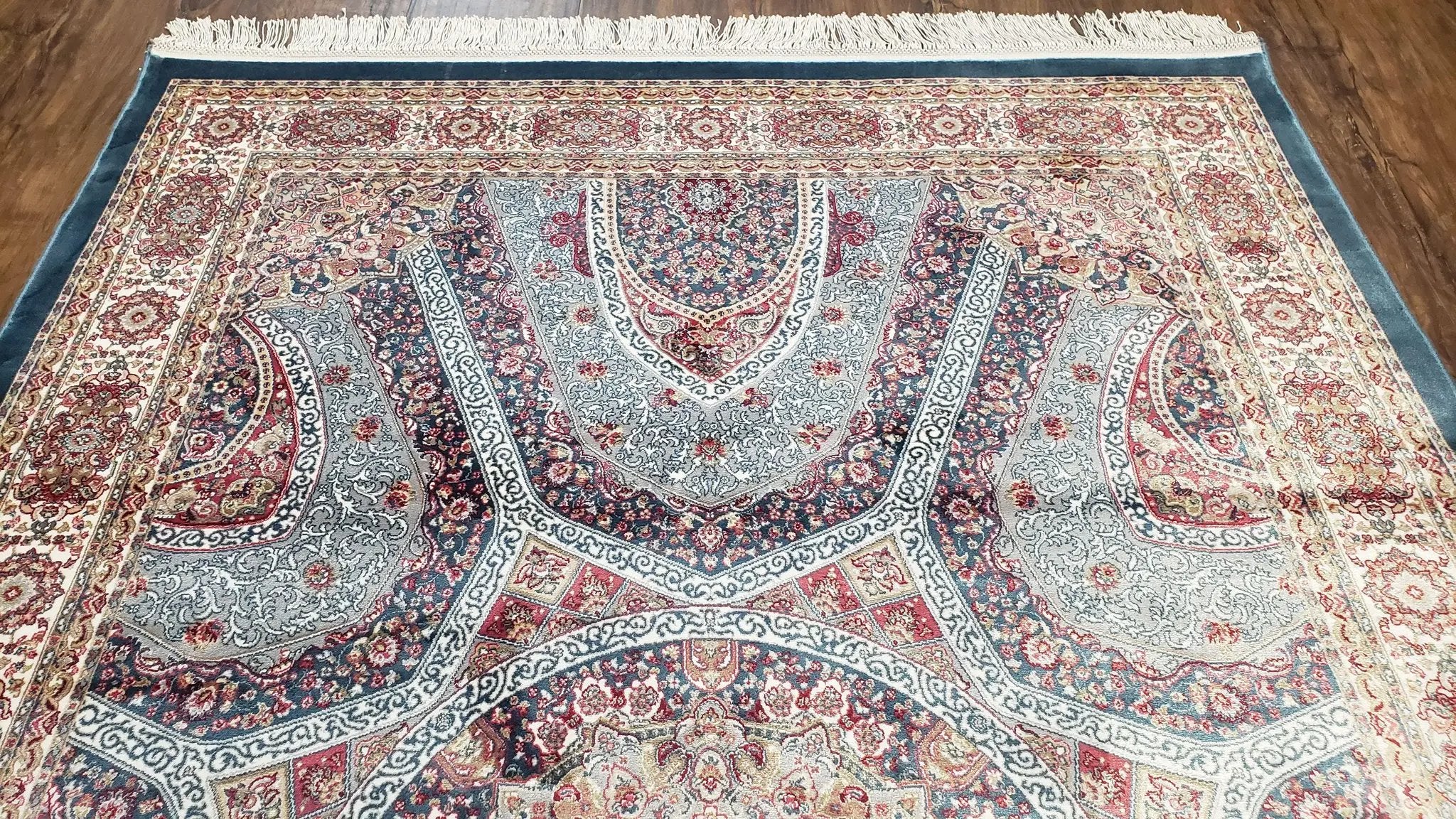 4x6 Silk Carpet, Light Blue & Beige Oriental Rug 4 x 6ft, Traditional Design Medallion All Over, Bamboo Silk, Super Fine, High Quality, Soft by Jewel Rugs