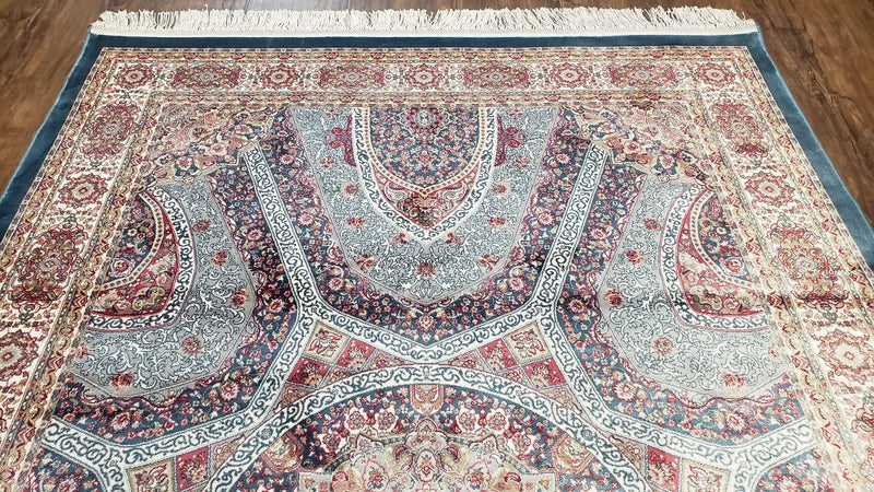4x6 Silk Carpet, Light Blue & Beige Oriental Rug 4 x 6ft, Traditional Design Medallion All Over, Bamboo Silk, Super Fine, High Quality, Soft by Jewel Rugs