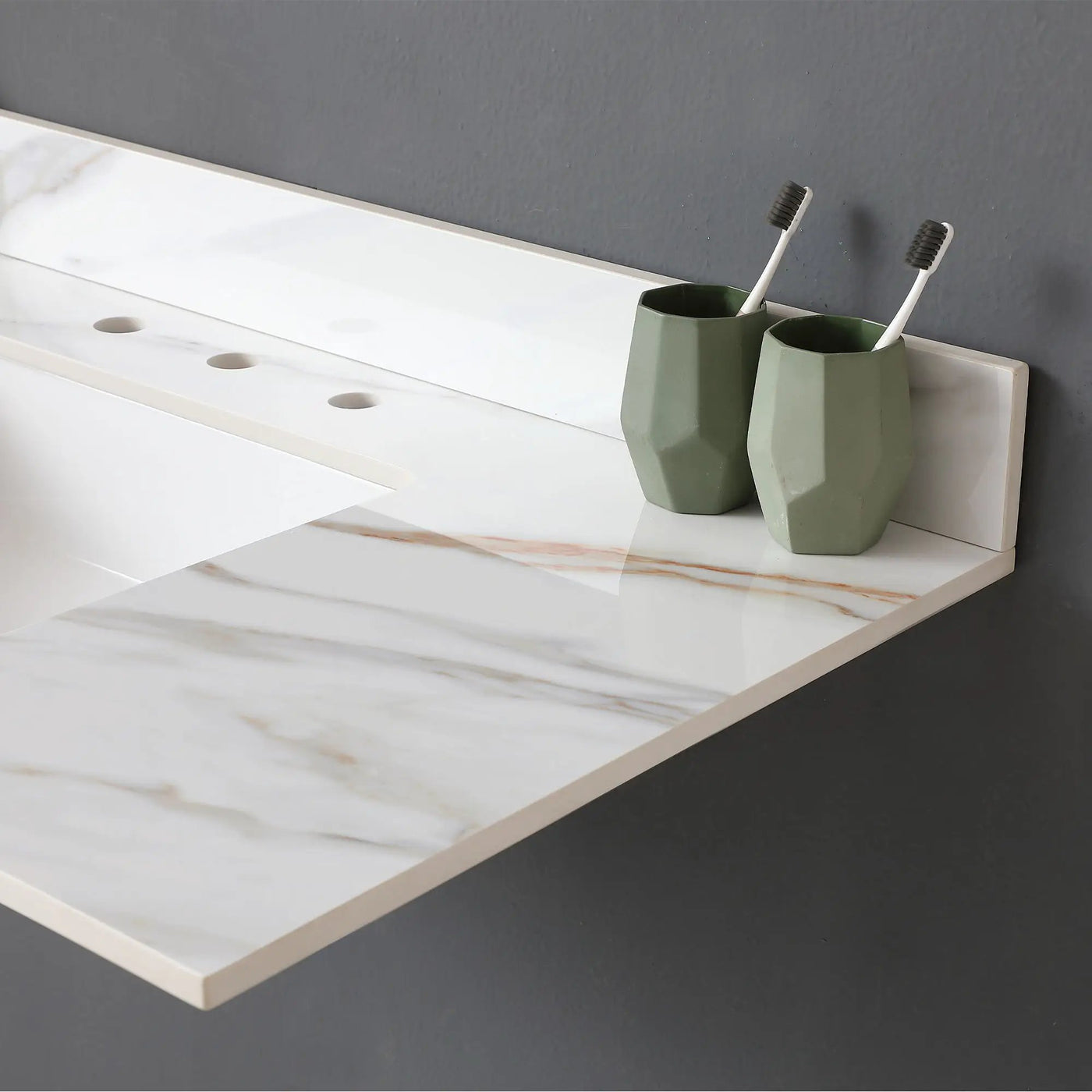 Vanity Top With Undermount Sink And Backsplash, Sintered Stone by HouseOfZazla