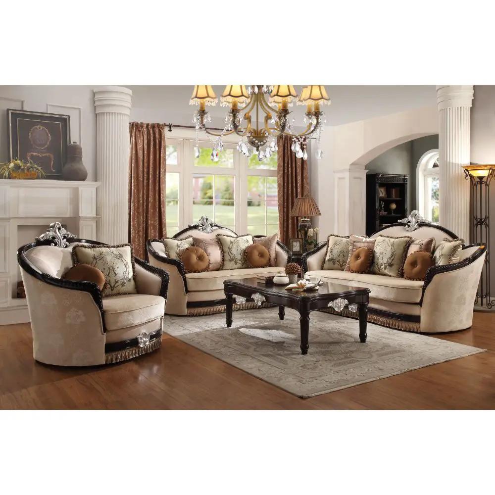 Ernestine - Loveseat With 6 Pillows - Tan Fabric & Black by Unique Piece Furniture