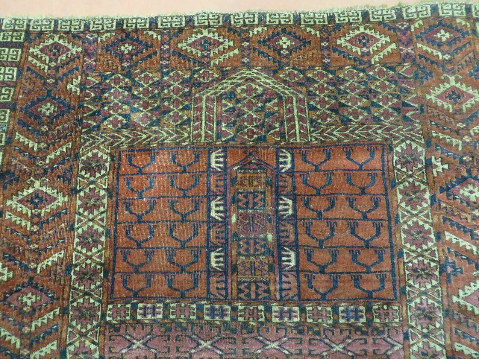 Antique Turkoman Ensi Wool Rug 4x5 by Jewel Rugs