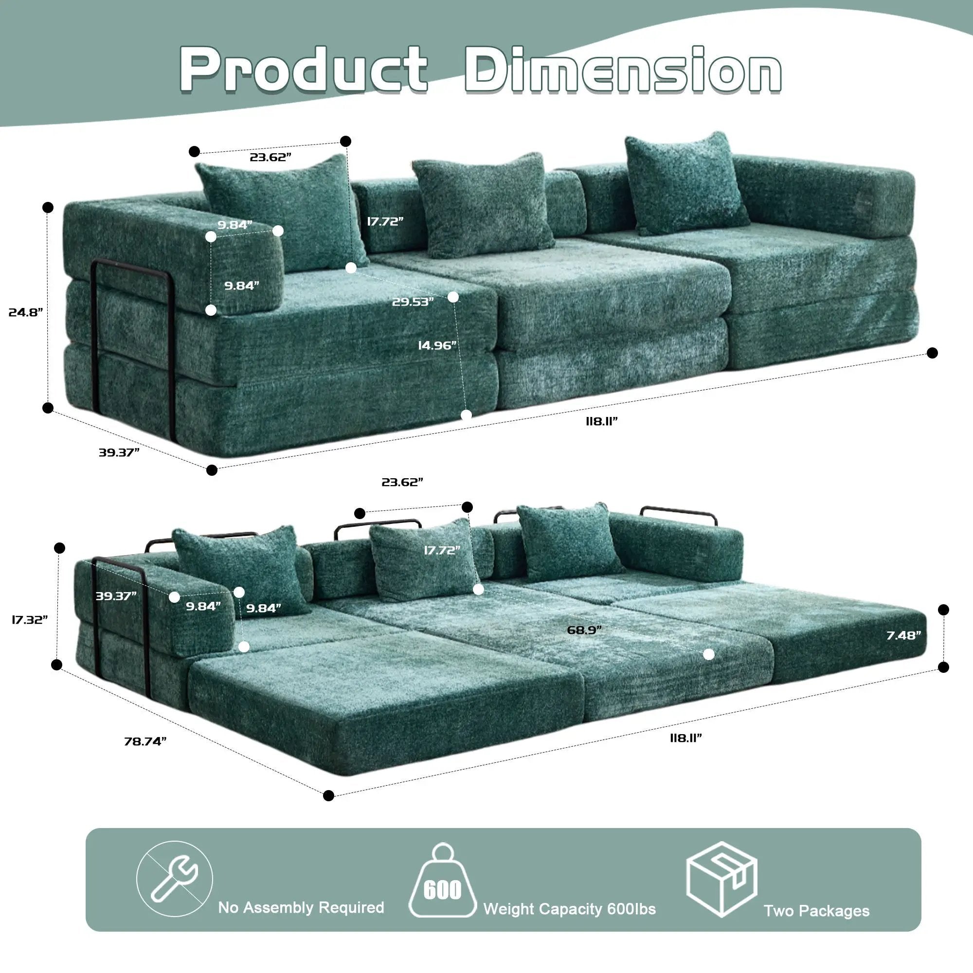 Convertible Floor Sofa Bed, Boneless Modular Sectional Sofa For Living Room by Unique Piece Furniture