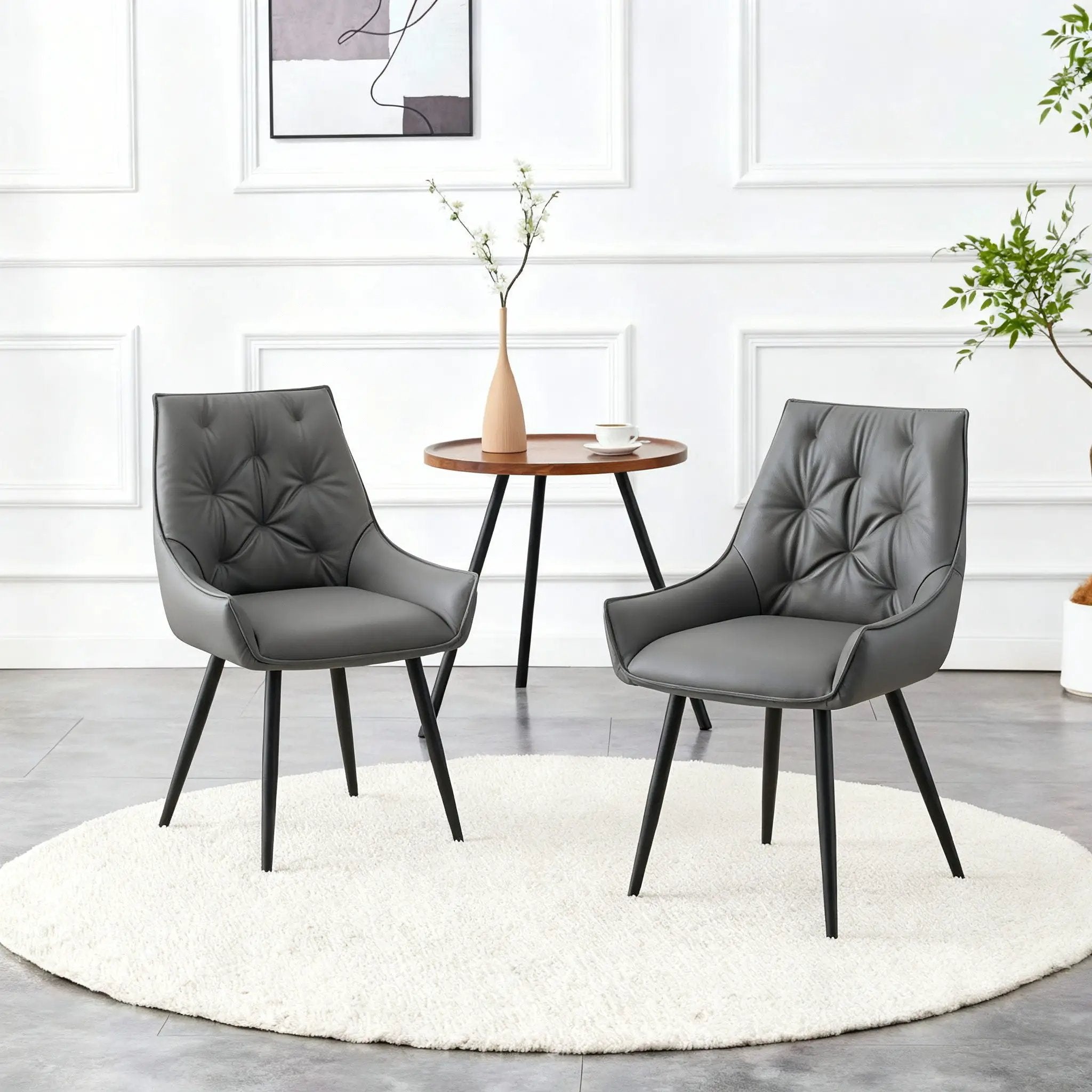 Dining Kitchen Chairs, Flat Back (Set of 2) - Dark Gray