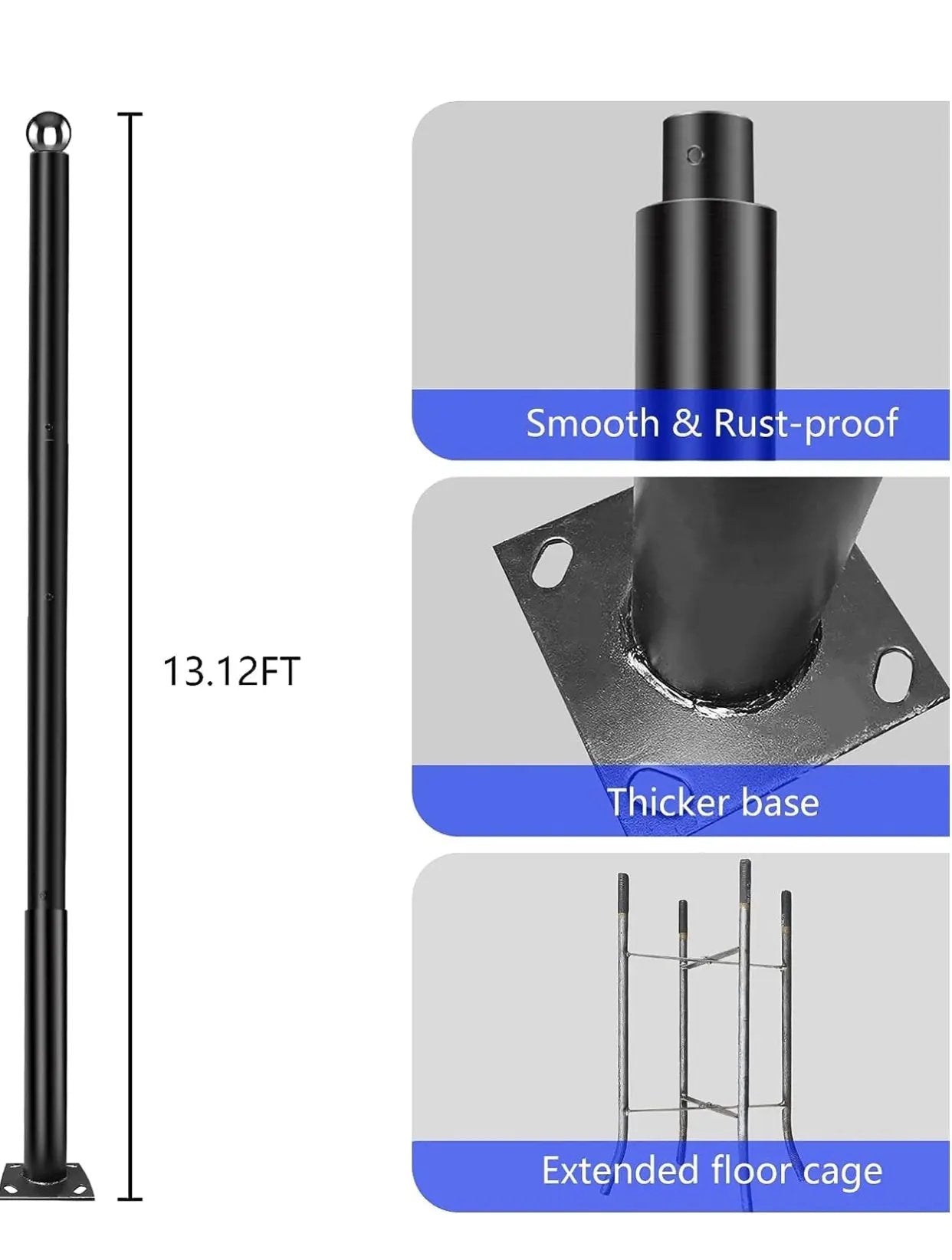 13FT Street Light Pole Garden Light Heavy Metal Light Pole Black Iron Aluminum Pole with Ground Cage and Mounting Kit for Heavy Duty by Outdoor Solar Outlet