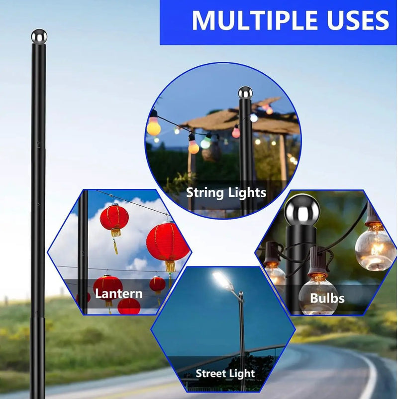 13FT Street Light Pole Garden Light Heavy Metal Light Pole Black Iron Aluminum Pole with Ground Cage and Mounting Kit for Heavy Duty by Outdoor Solar Outlet