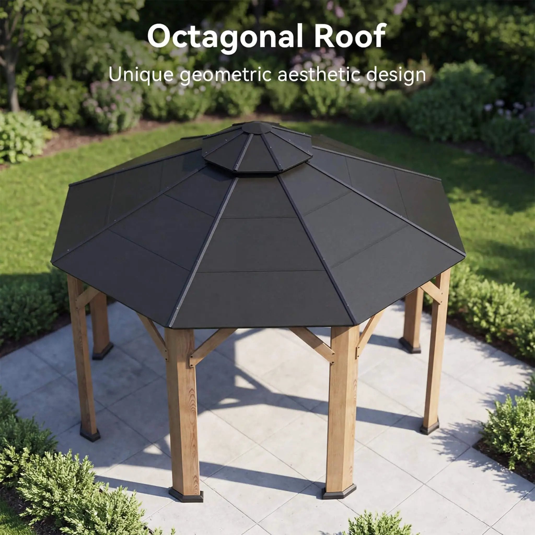 [13X13FT] Alora Cedar Wood Galvanized Steel Octagonal Hardtop Double Roof Gazebo (SAK17468) by SAKSBY WHOLESALE