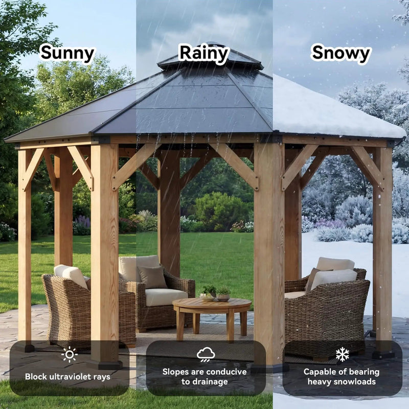 [13X13FT] Alora Cedar Wood Galvanized Steel Octagonal Hardtop Double Roof Gazebo (SAK17468) by SAKSBY WHOLESALE