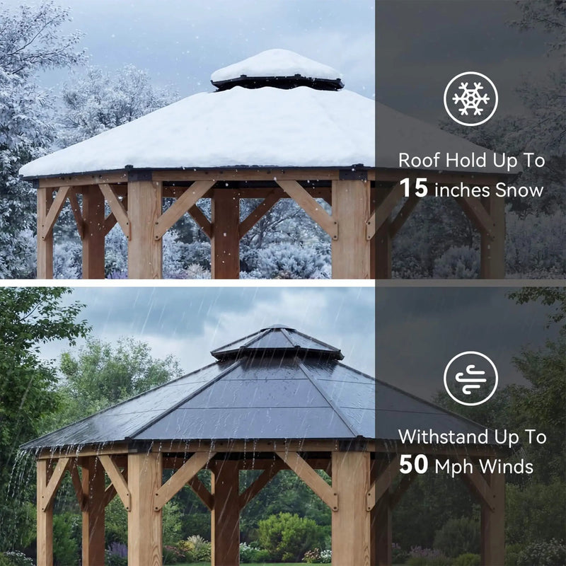 [13X13FT] Alora Cedar Wood Galvanized Steel Octagonal Hardtop Double Roof Gazebo (SAK17468) by SAKSBY WHOLESALE
