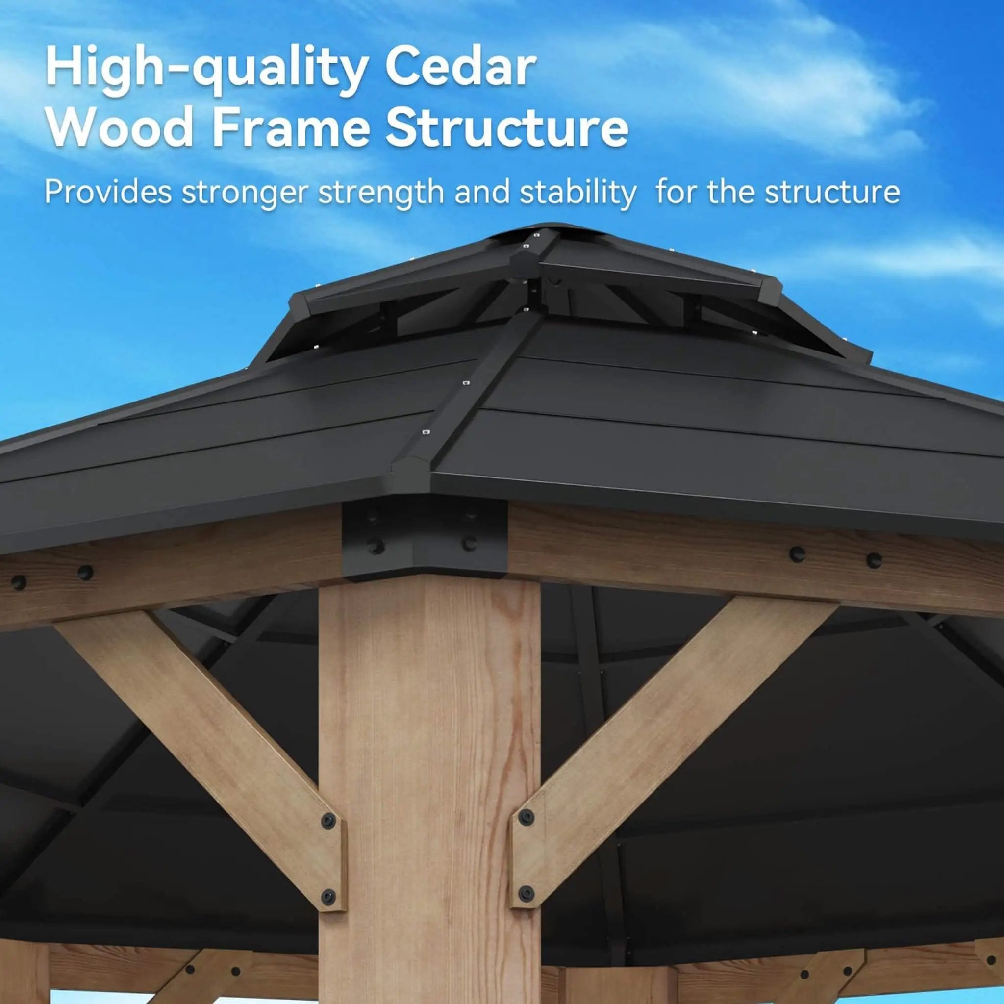 [13X13FT] Alora Premium All-Weather Octagonal Double Hardtop Cedar Wood Gazebo (SAK42795) by SAKSBY WHOLESALE