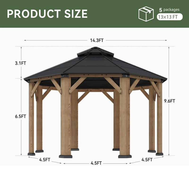 [13X13FT] Alora Premium All-Weather Octagonal Double Hardtop Cedar Wood Gazebo (SAK42795) by SAKSBY WHOLESALE