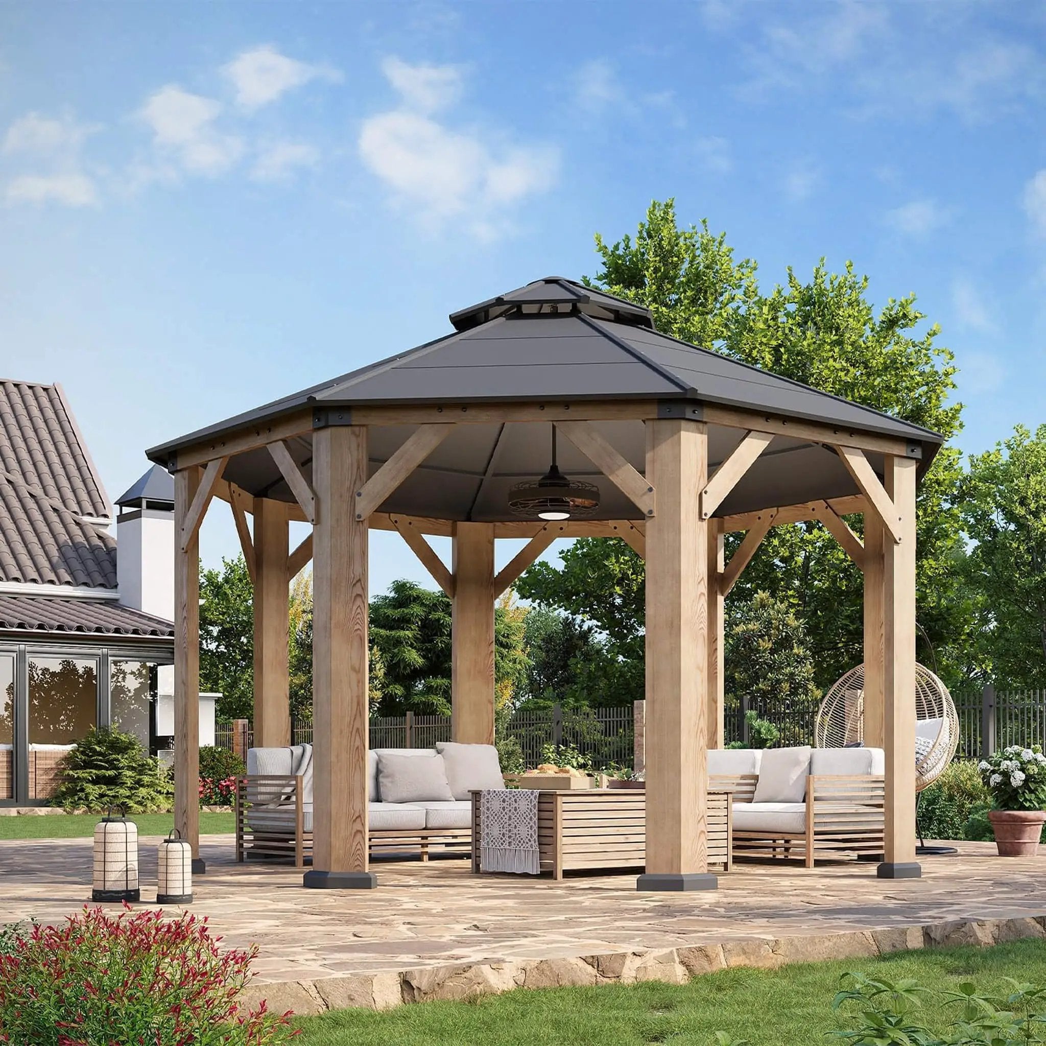 [13X13FT] Alora Premium All-Weather Octagonal Double Hardtop Cedar Wood Gazebo (SAK42795) by SAKSBY WHOLESALE