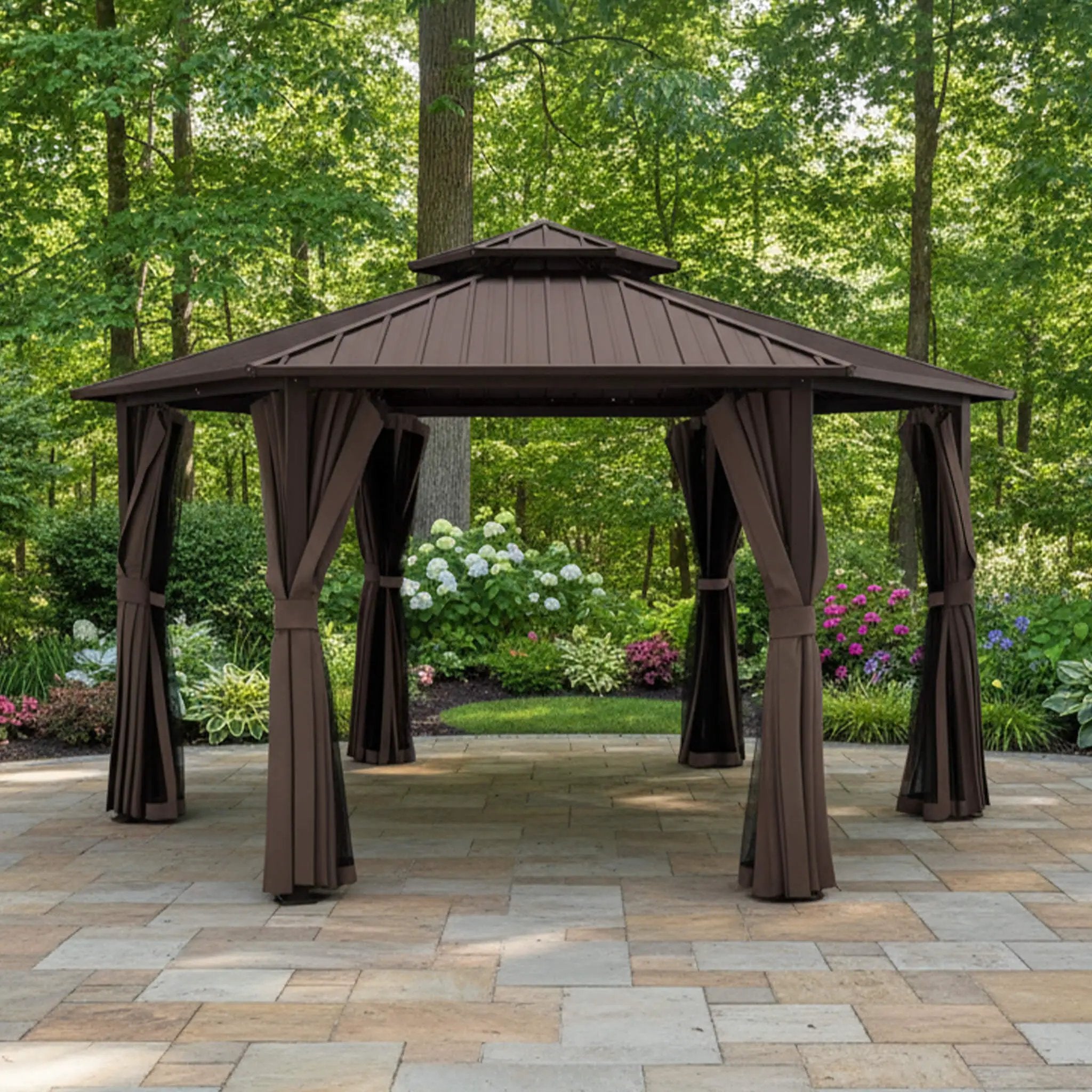 [13X15FT] Alora Hardtop Hexagonal Gazebo With Curtains And Netting [No Furniture] (SAK60713) by SAKSBY WHOLESALE