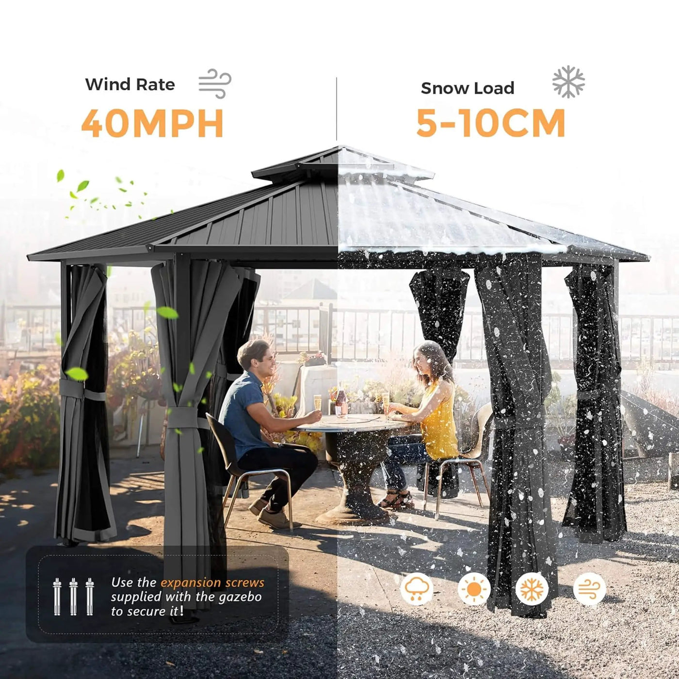 [13X15FT] Alora Hardtop Hexagonal Gazebo With Curtains And Netting [No Furniture] (SAK60713) by SAKSBY WHOLESALE