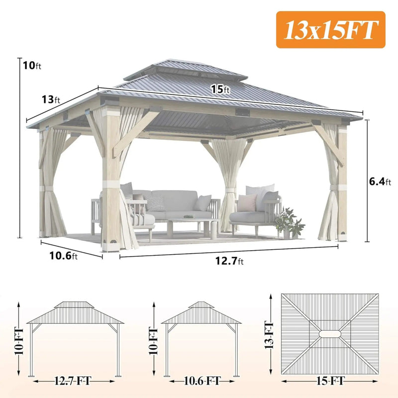 [13X15FT] Alora Outdoor Wooden Double-Top Gazebo With Curtains (SAK60781) by SAKSBY WHOLESALE