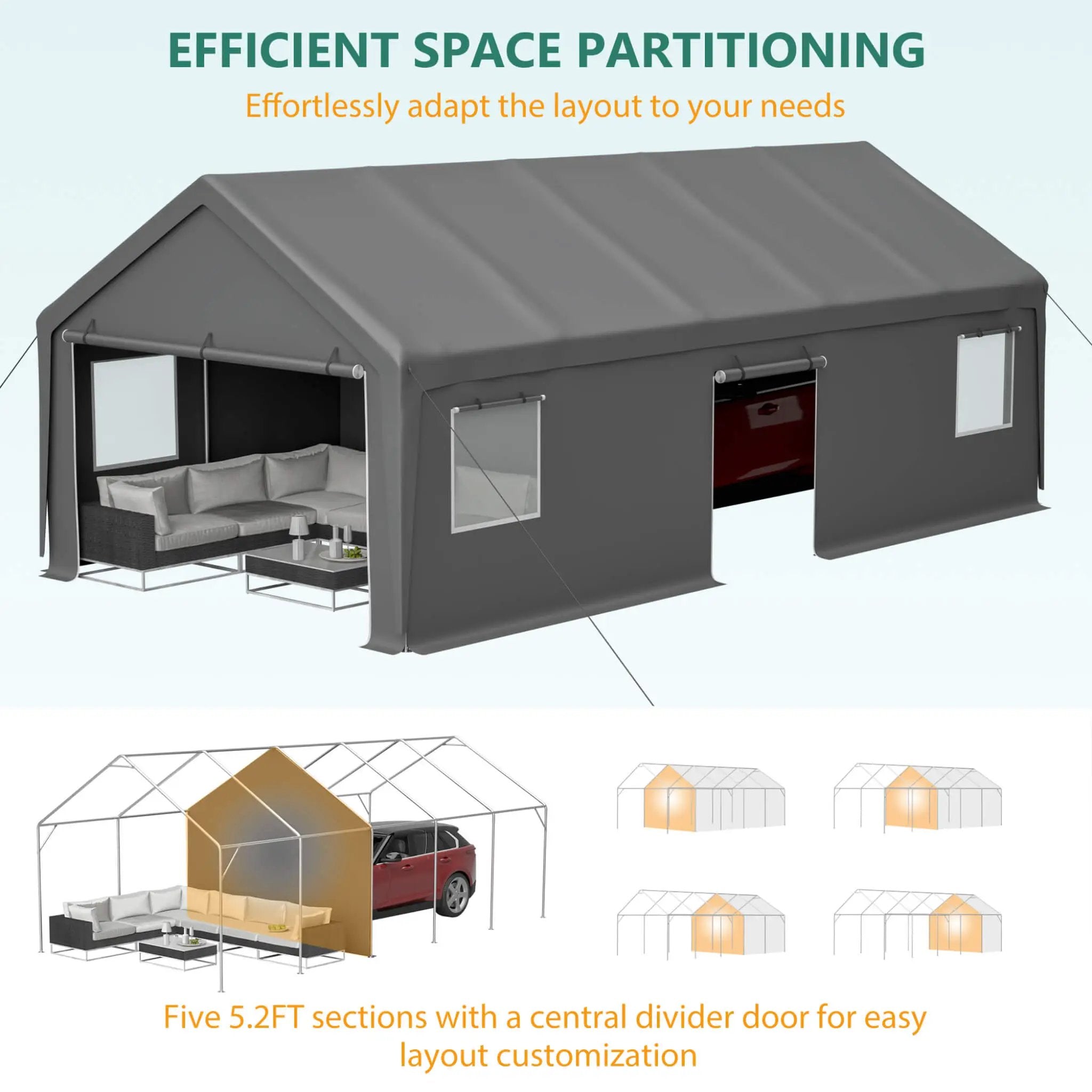 [13X26FT] Alora Heavy-Duty Carport Canopy With Roll-Up Doors And Windows (SAK14975) by SAKSBY WHOLESALE