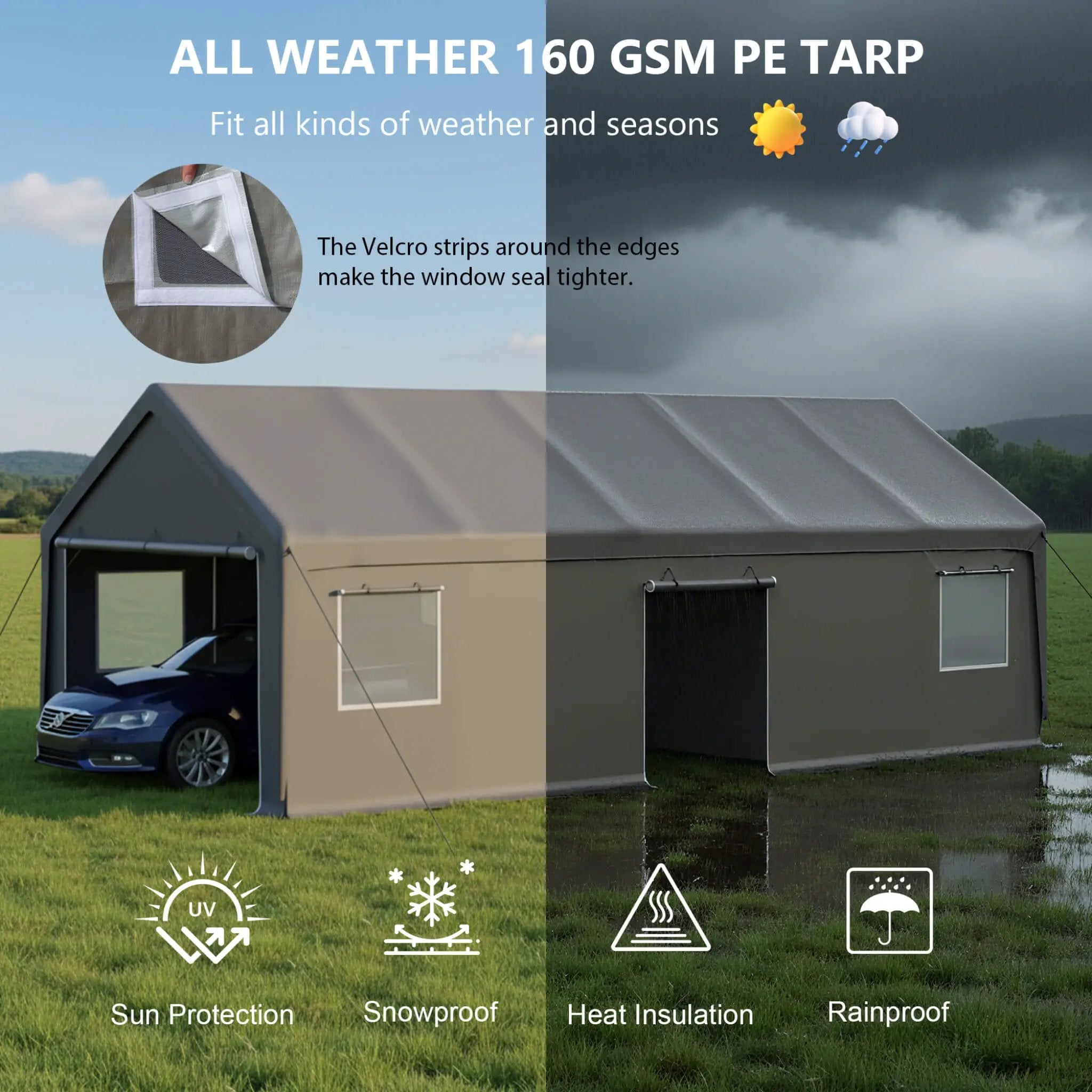 [13X26FT] Alora Heavy-Duty Carport Canopy With Roll-Up Doors And Windows (SAK14975) by SAKSBY WHOLESALE