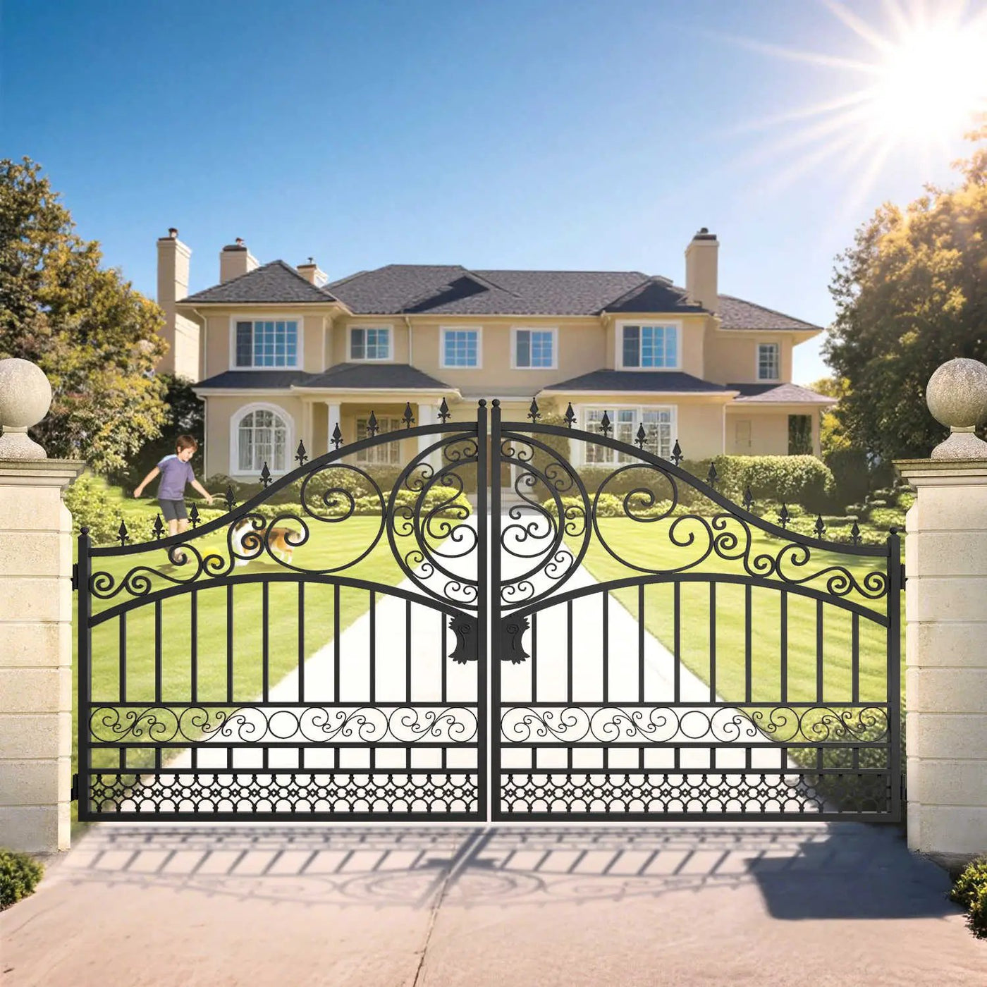 14x8 ft Steel Dual Swing Driveway Gate-European Style by Chery Industrial