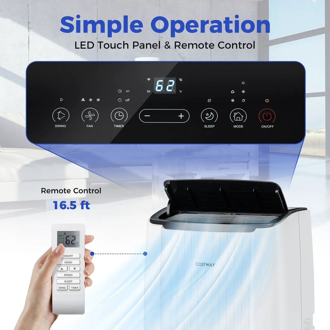 12000 BTU Portable Air Conditioner 4-in-1 Smart WiFi Enabled Home AC Unit with Heat by DirectDeals