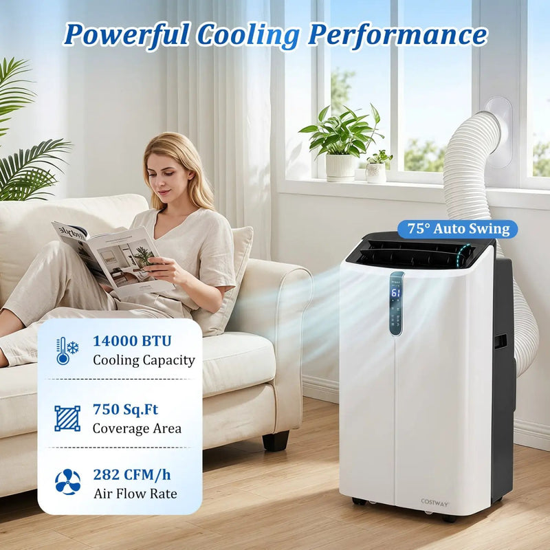 14000 BTU Smart Portable AC with APP Voice Control 47 dB for Rooms 750 Sq.Ft by DirectDeals