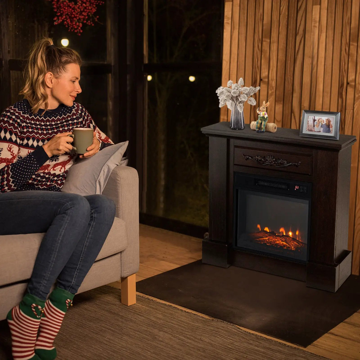 1400W TV Stand Electric Fireplace Mantel with Remote Control by DirectDeals
