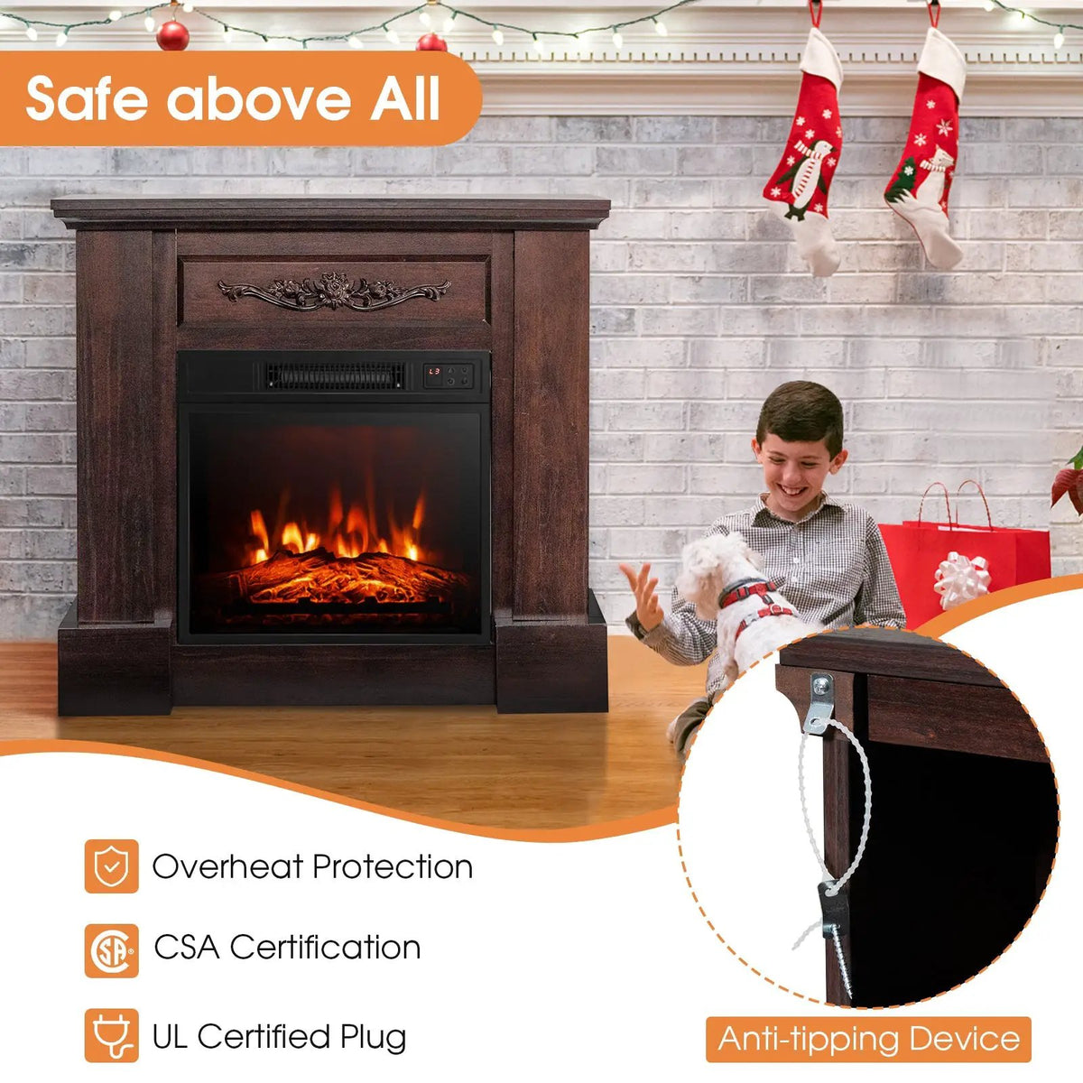 1400W TV Stand Electric Fireplace Mantel with Remote Control by DirectDeals