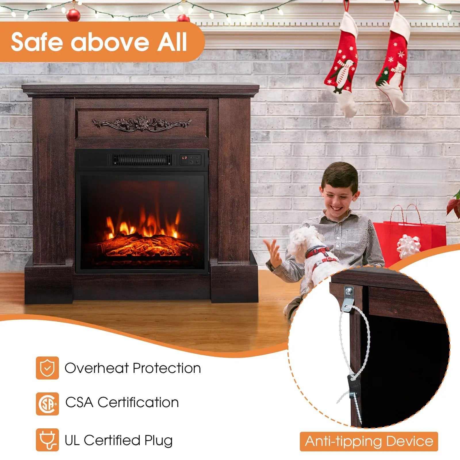 1400W TV Stand Electric Fireplace Mantel with Remote Control by DirectDeals