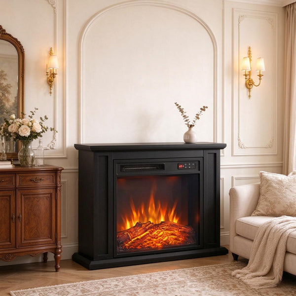 1400W Electric Fireplace TV Stand with Mantel, 26" Freestanding Fireplace Featuring Adjustable Flame, Timer Function & Handy Remote Control