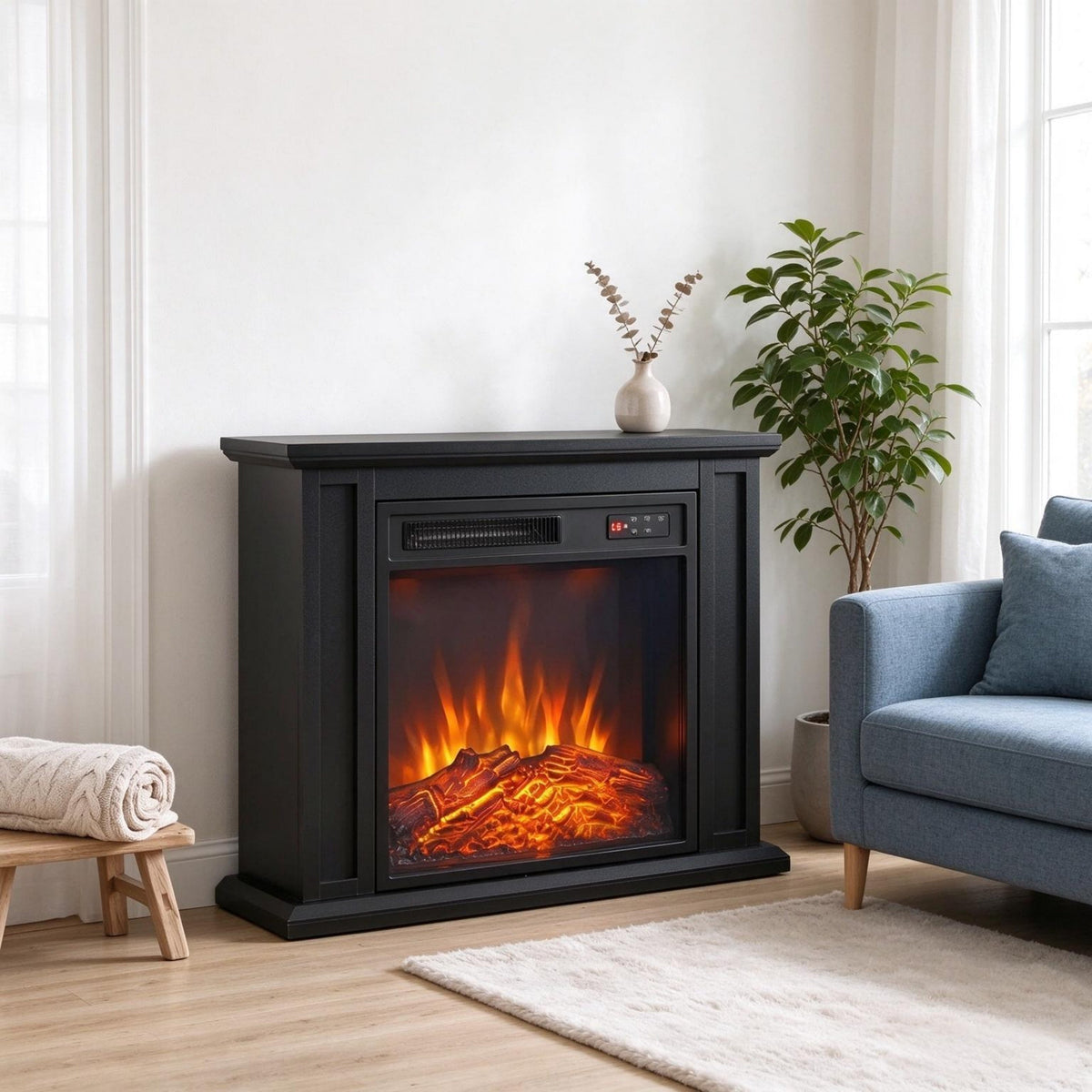 1400W Electric Fireplace TV Stand with Mantel, 26" Freestanding Fireplace Featuring Adjustable Flame, Timer Function & Handy Remote Control, photo 2 of 8