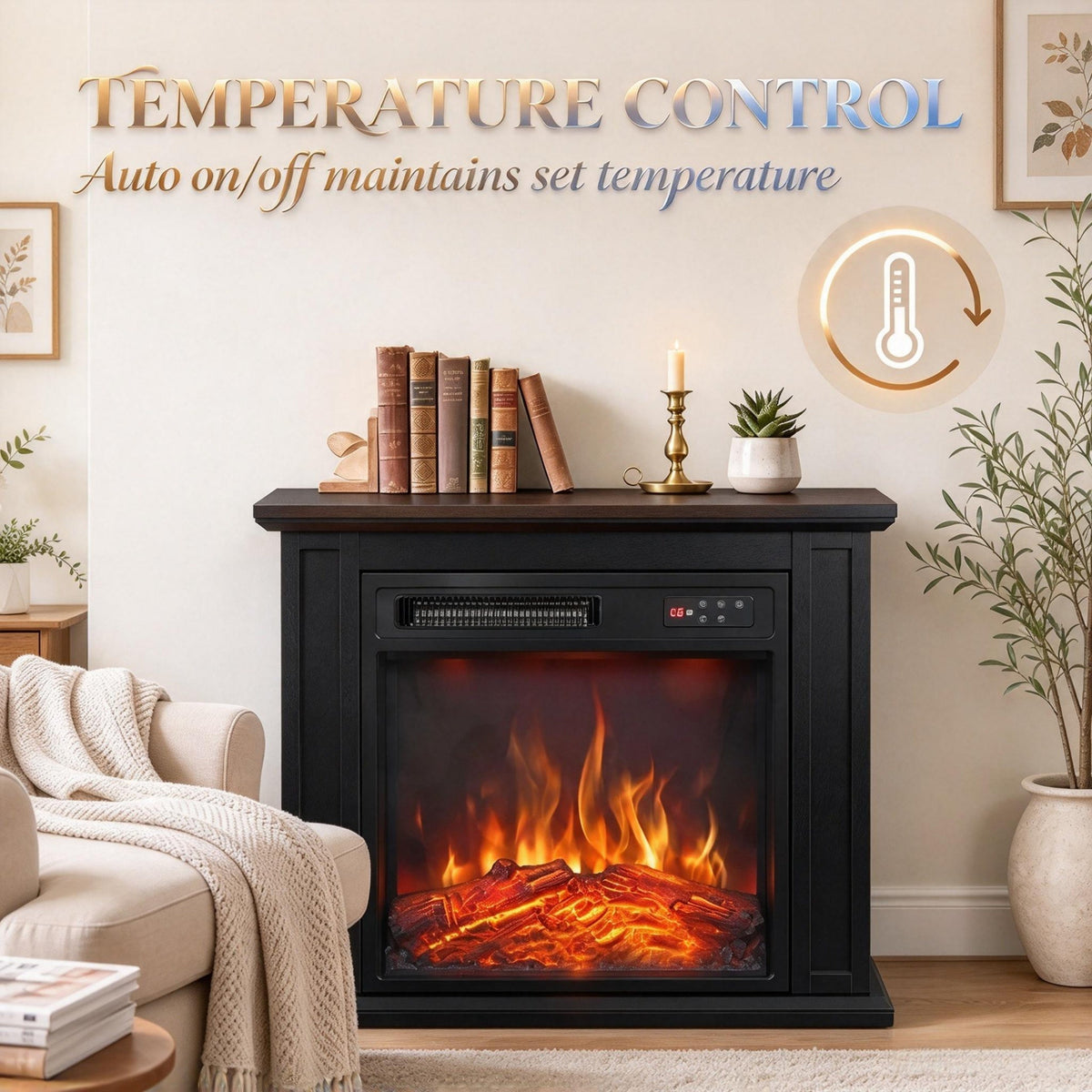 1400W Electric Fireplace TV Stand with Mantel, 26" Freestanding Fireplace Featuring Adjustable Flame, Timer Function & Handy Remote Control, photo 6 of 8