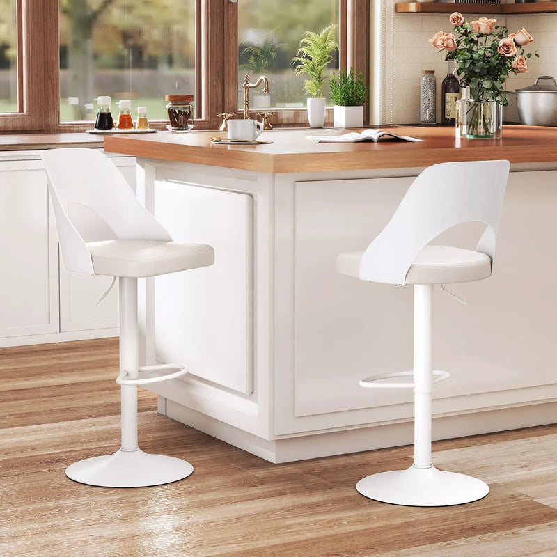 Bar Stools Set of 2 with Enlarged PU Leather Seat and Footrest by DirectDeals