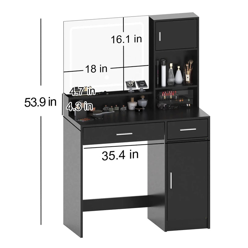 Vanity Desk With Mirror And LED Light Strip, Dressing Table With Large Drawer, 3 Level Storage Dresser & 3 Lighting Modes Adjustable Brightness, Suitable For Bedroom by Unique Piece Furniture
