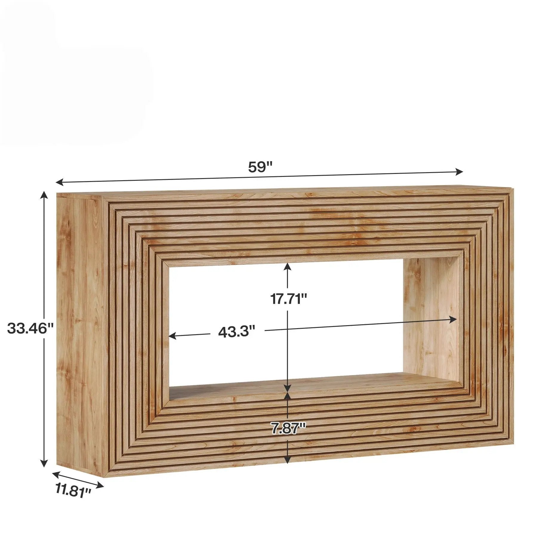 Fluted Console Table, Rectangular Entryway Table With Storage For Living Foyer - Natural Wood by HouseOfZazla
