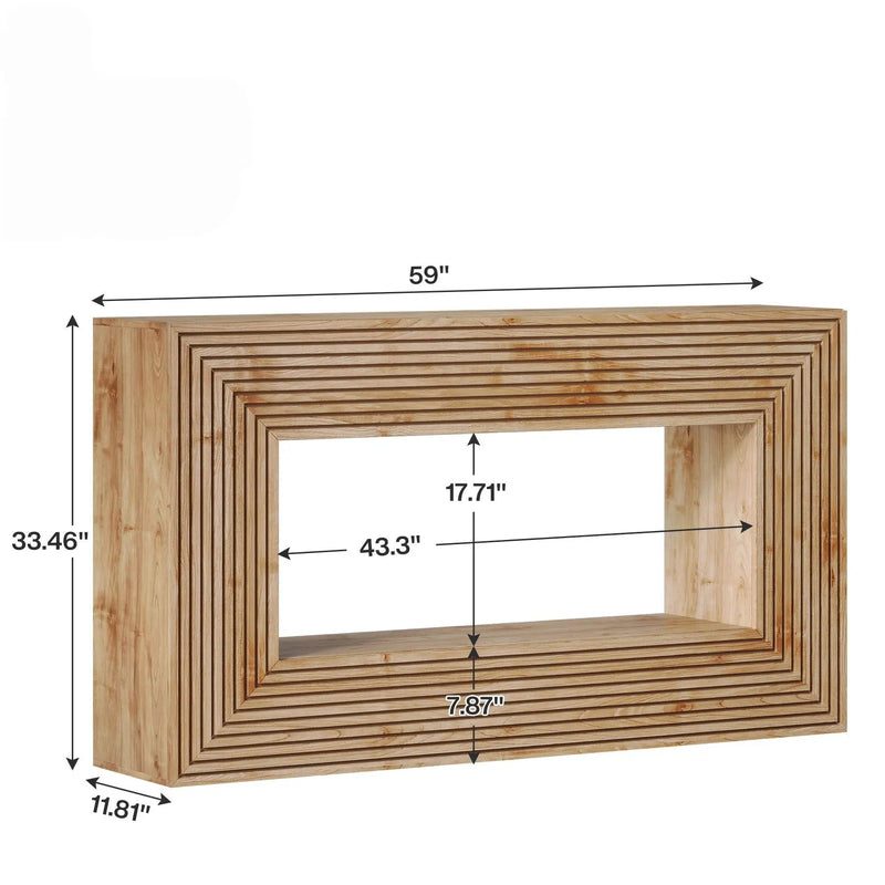 Fluted Console Table, Rectangular Entryway Table With Storage For Living Foyer - Natural Wood by HouseOfZazla