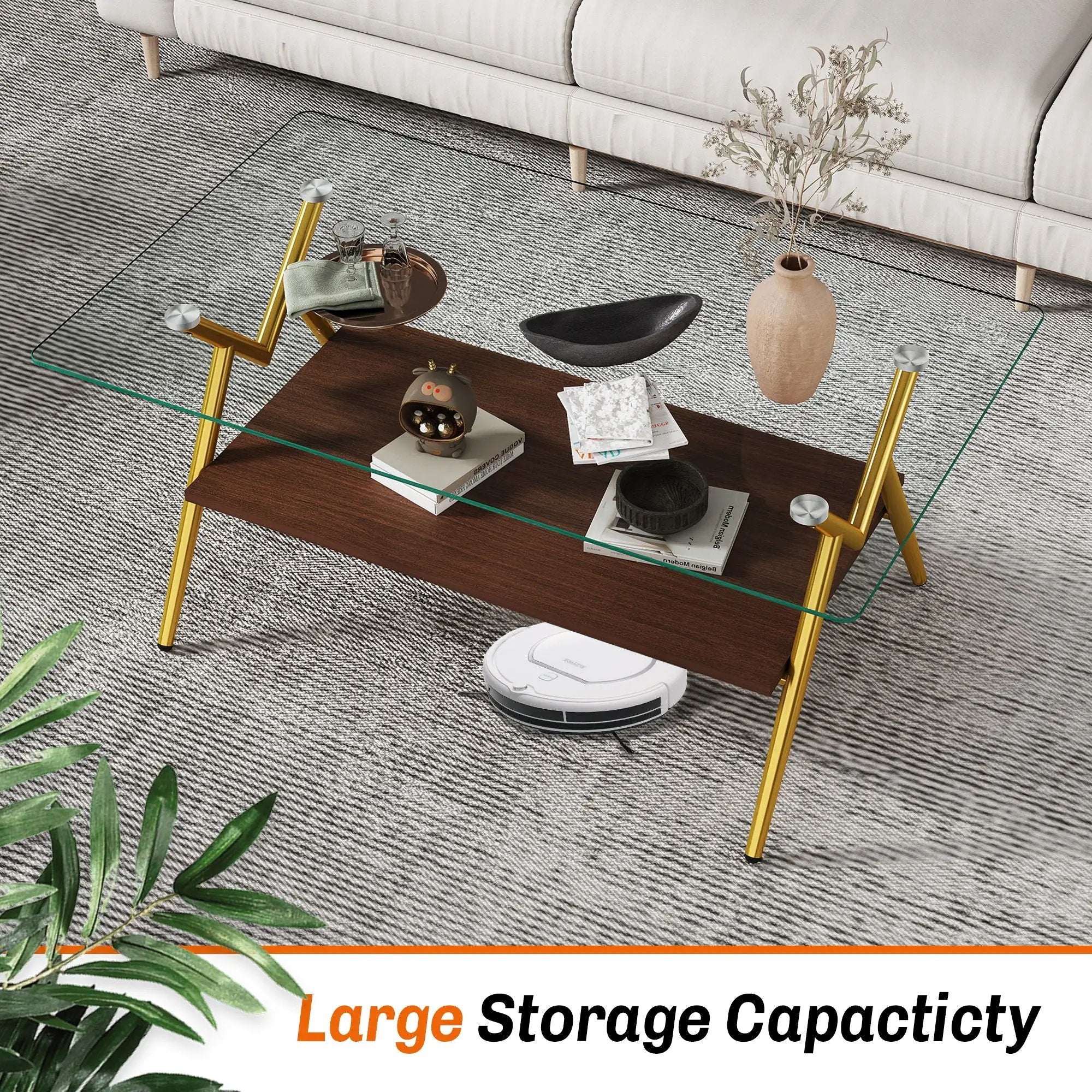 Rectangle Coffee Table With Tempered Glass Top And Shelf by Unique Piece Furniture