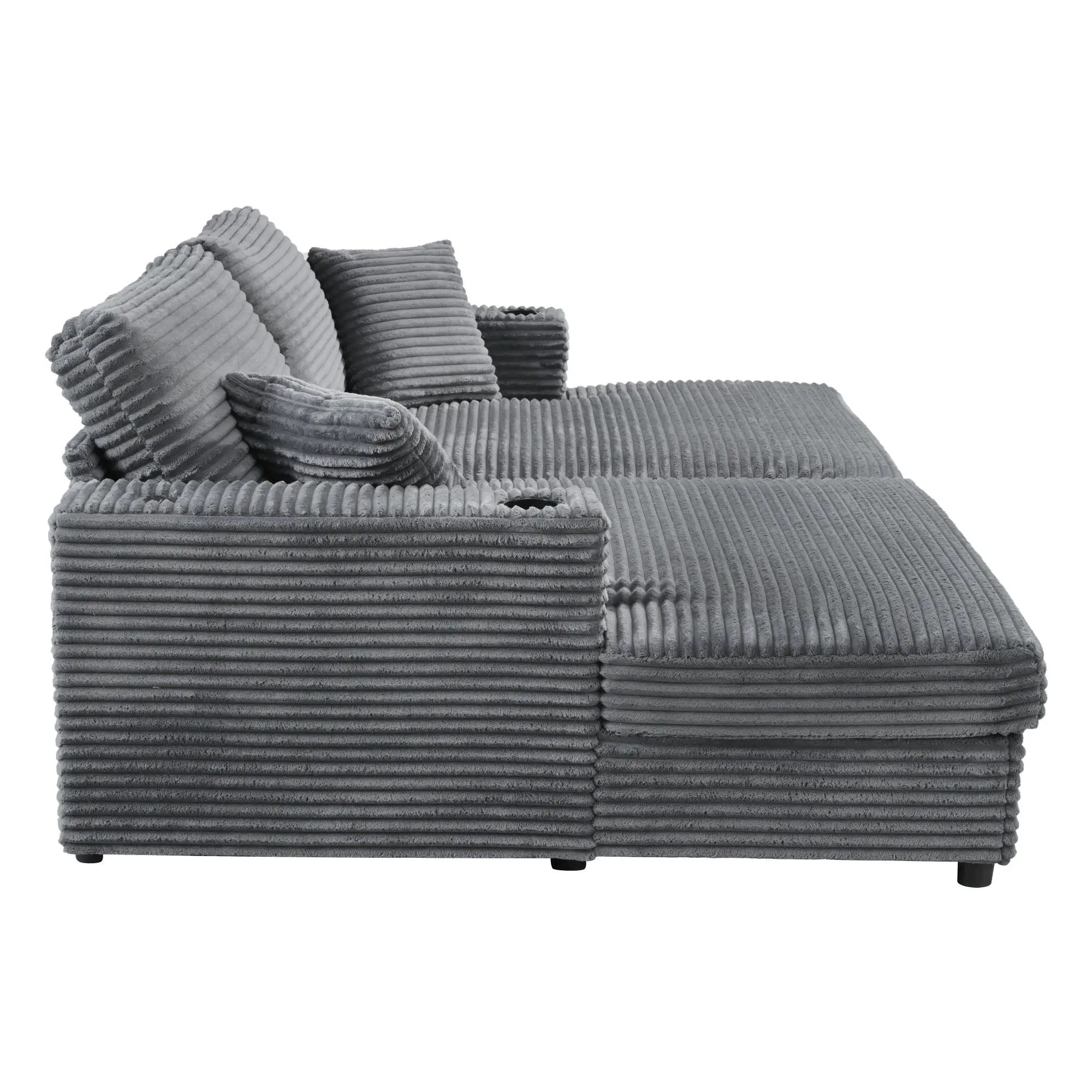 Oversized Loveseat Chaise With 2 USB Ports, 2 Cup Holders And 2 Throw Pillows by HouseOfZazla