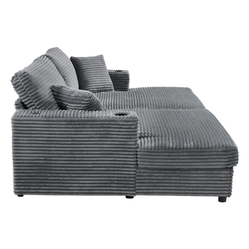 Oversized Loveseat Chaise With 2 USB Ports, 2 Cup Holders And 2 Throw Pillows by HouseOfZazla
