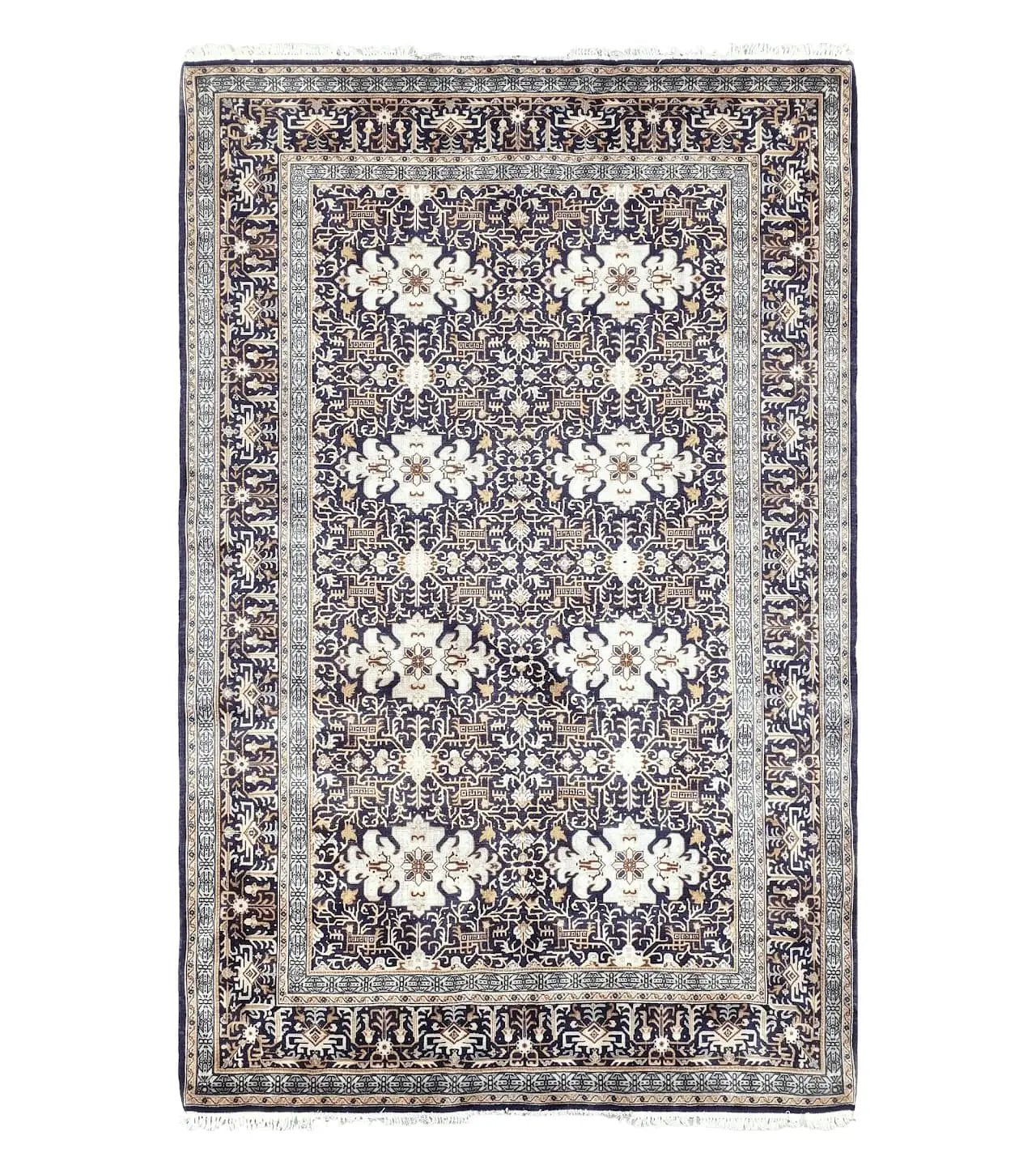 Navy Blue Persian Kashan Rug, Hand-Knotted, Wool, 4' 8" x 7' 4", Pair B by Jewel Rugs