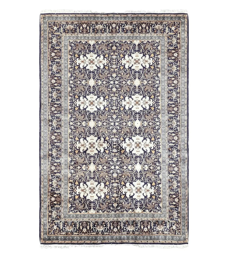Navy Blue Persian Kashan Rug, Hand-Knotted, Wool, 4' 8" x 7' 4", Pair B by Jewel Rugs