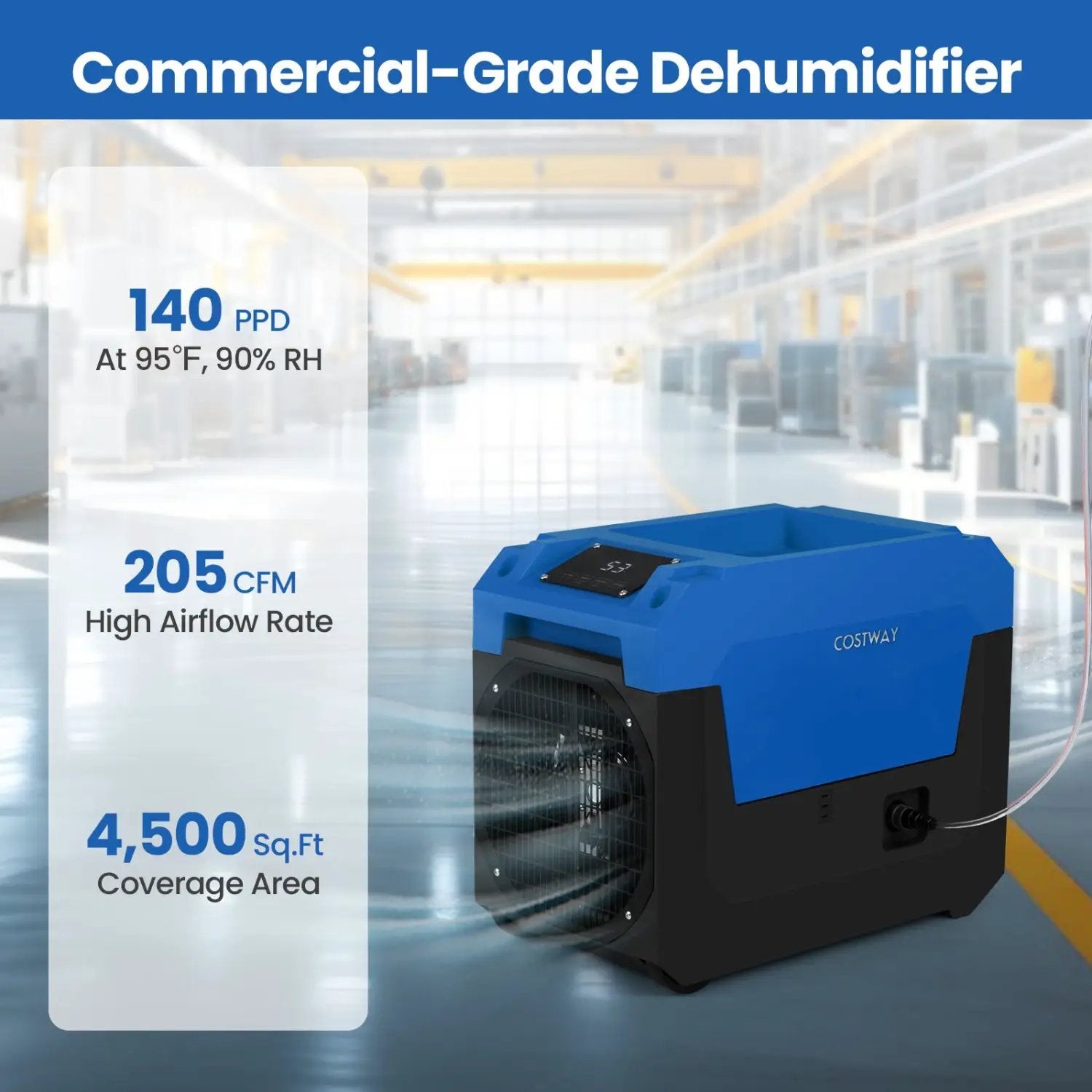 140 Pints Commercial Dehumidifier with Pump and Drain Hose by DirectDeals