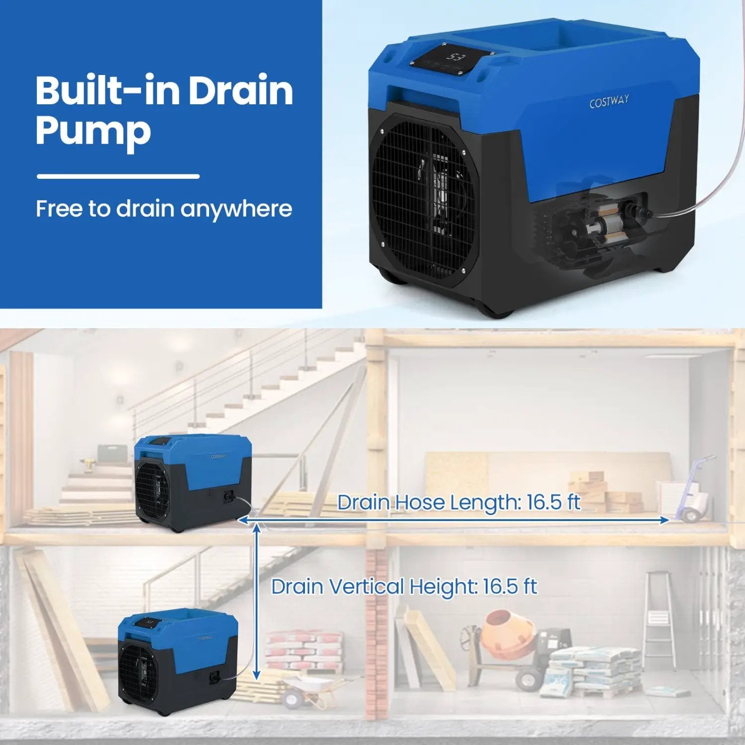 140 Pints Commercial Dehumidifier with Pump and Drain Hose by DirectDeals