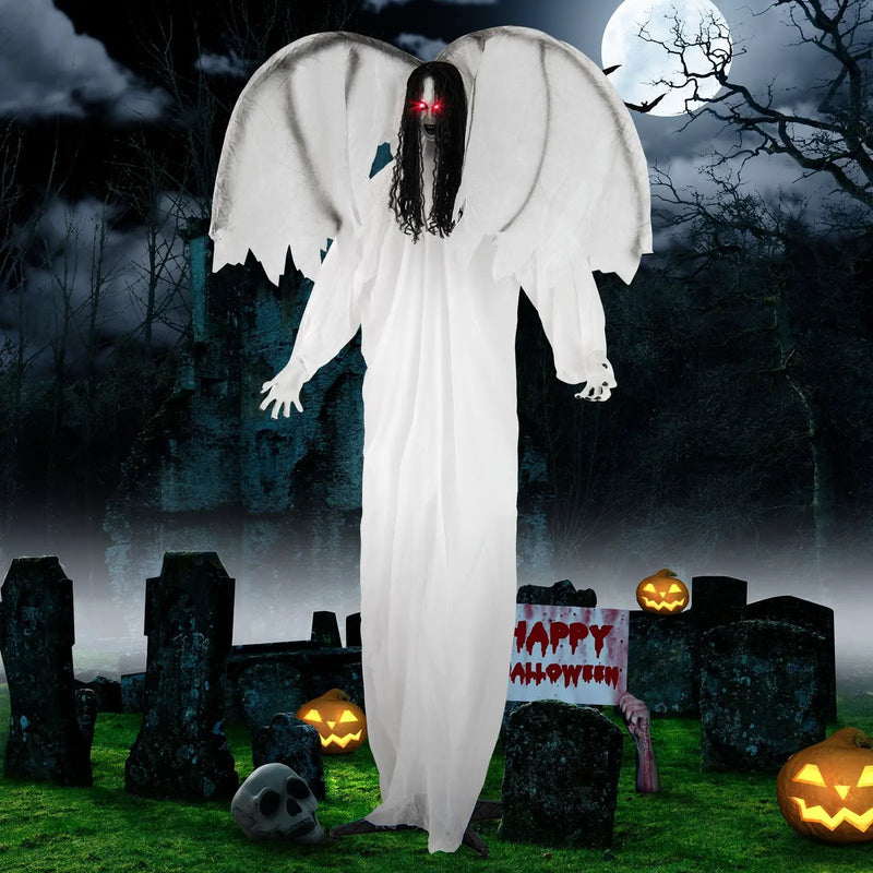 6.6 Feet Halloween Animatronic Standing Angel with Sound-Activated Light-up Eyes and Flapping Wings by DirectDeals