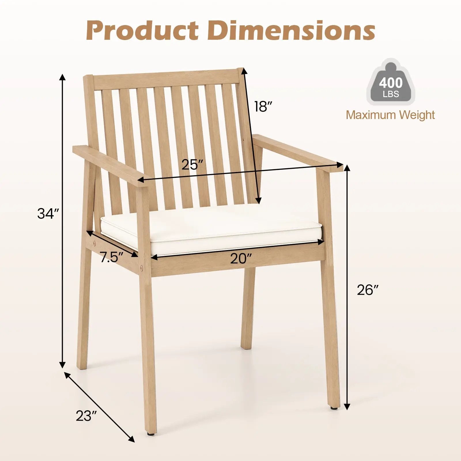 2 Pieces Patio Dining Chairs Outdoor Acacia Wood Chairs with Removable Padded Cushion by DirectDeals