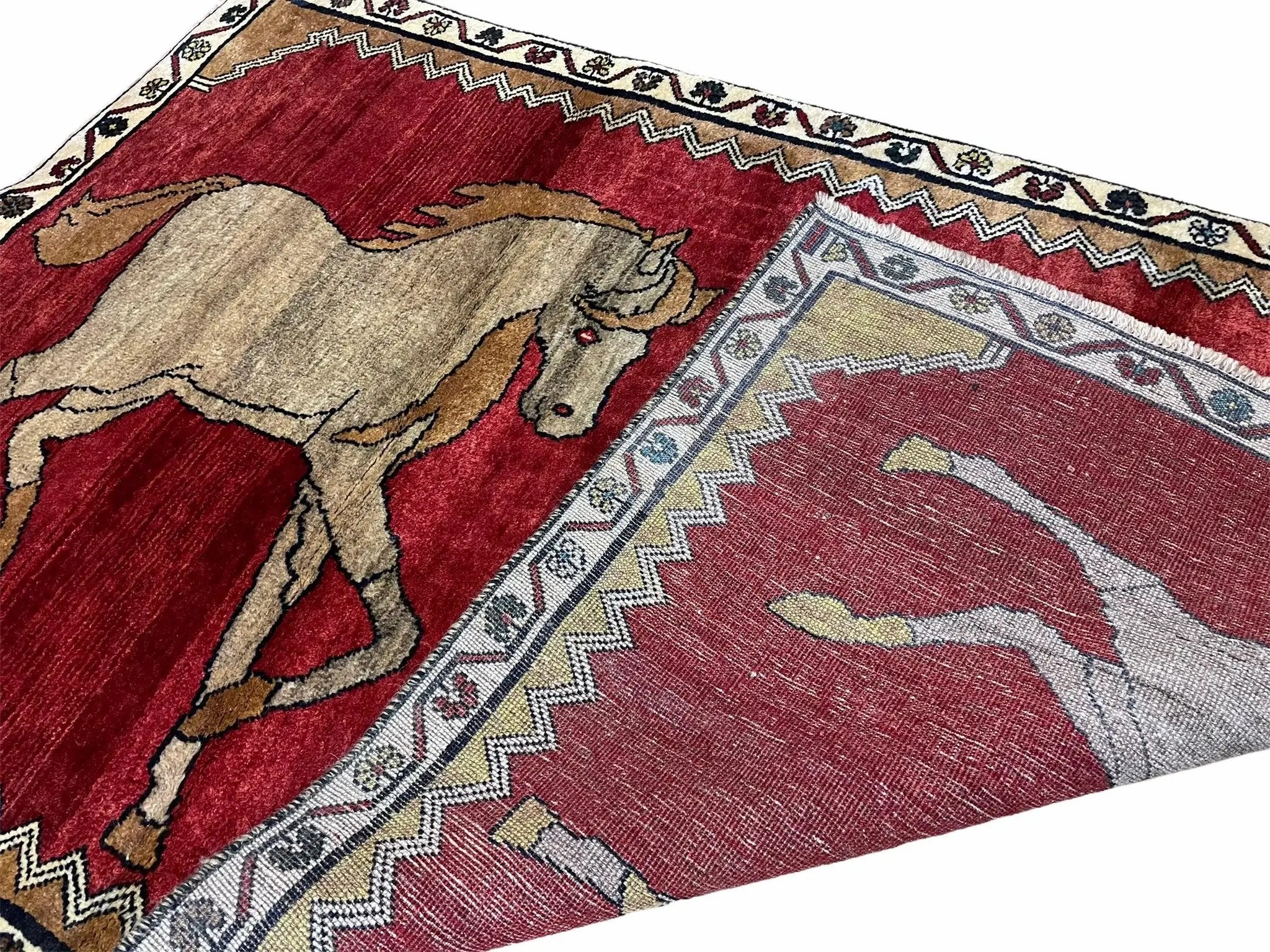 4 X 6 Handmade Hand-Knotted New Vintage Rug Wool Horses Red Organic Dyes Tribal by Jewel Rugs